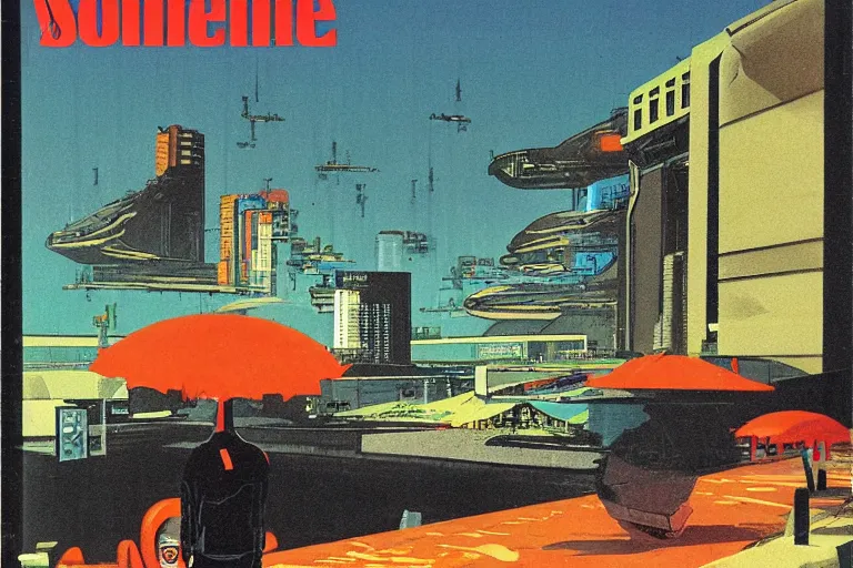 Image similar to 1979 Popular science Magazine Cover of a seawall. In the background is Neo-Tokyo in Akira style by Vincent Di Fate