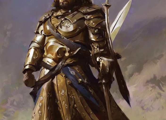 Image similar to a highly detailed beautiful portrait of a paladin with a shield and sword, by gregory manchess, james gurney, james jean