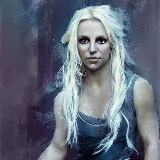 Image similar to britney spears as daenerys targaryen morphed together, hybrid, jeremy mann painting