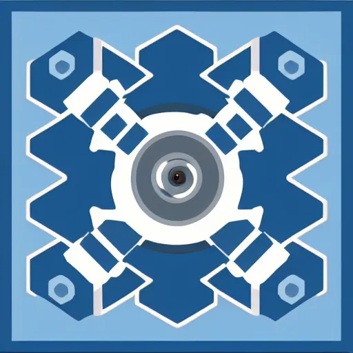 Image similar to a vectorized, 3 d, blue - grey gear, robot icon, depth, shading