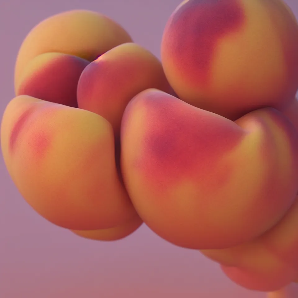 Prompt: An elegant Queen of fruits, juicy peach with a female human-like body, as if it was made of pale human skin. Soft details. Close-up, fairy fruit. Octane Render, Trending on artstation. Bokeh.