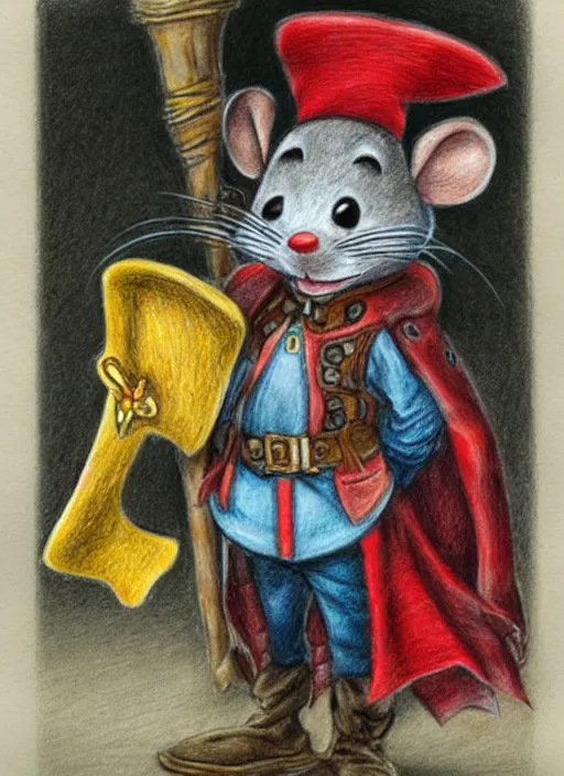 Prompt: detailed colored pencil drawing of an anthropomorphic mouse as a pirate