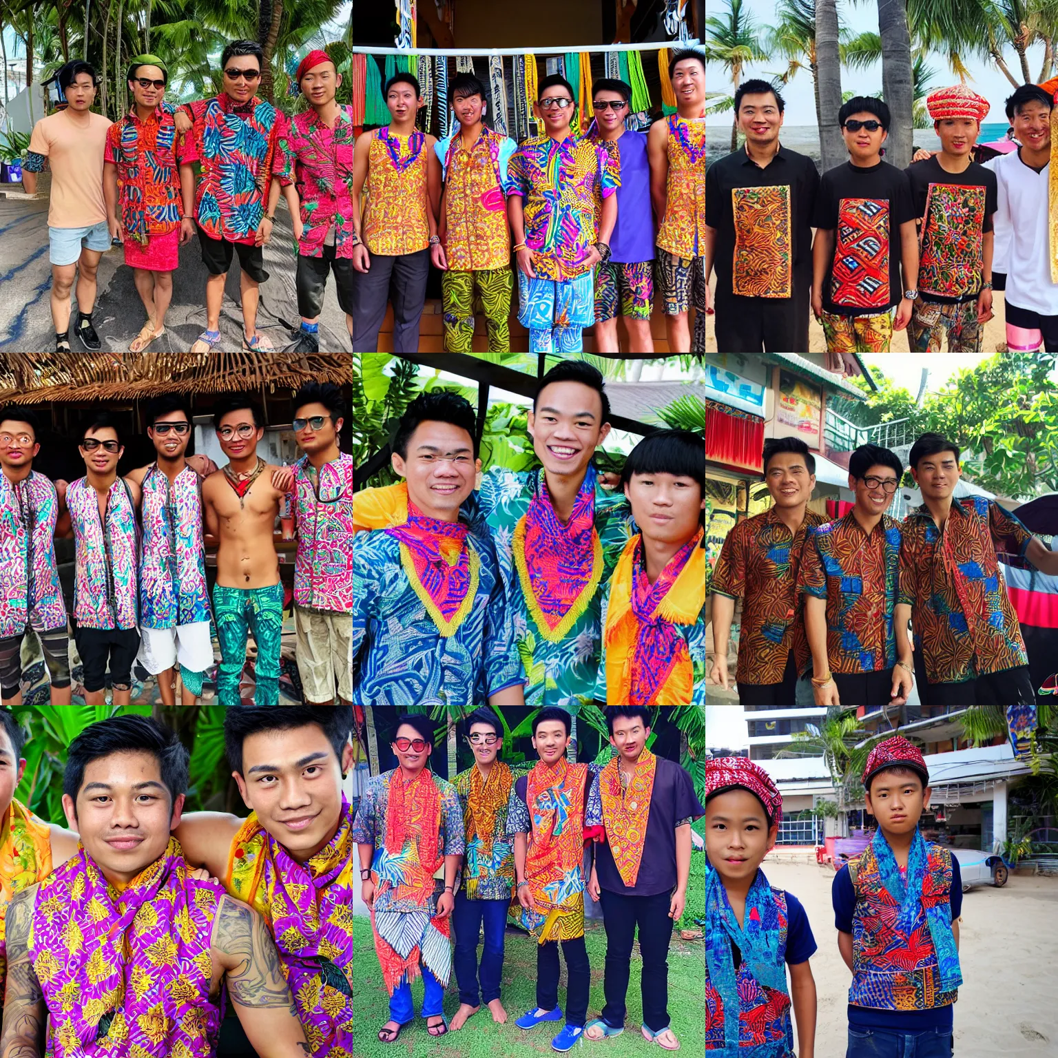 Prompt: A photo of asian boyz long beach wore parang rusak batik as their bandana
