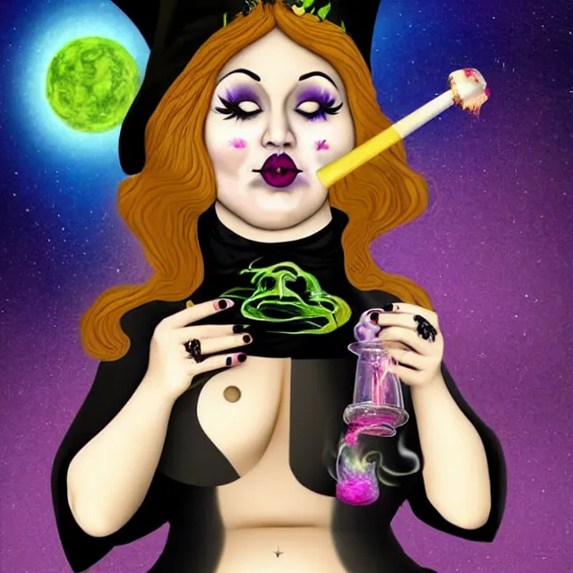 Image similar to fat witch smokin bong!dream fat witch smokin bong