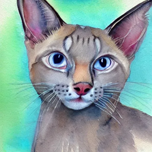 Image similar to watercolor painting of an apple head lynx point siamese cat