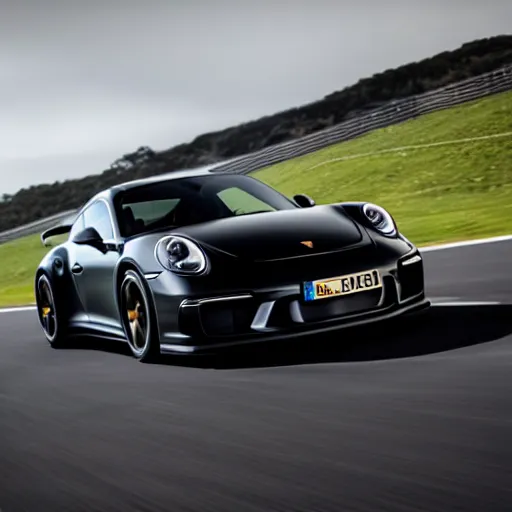 Prompt: a black 2 0 2 1 porsche 9 1 1 gt 3 driving on a windy road, action photo, 4 k
