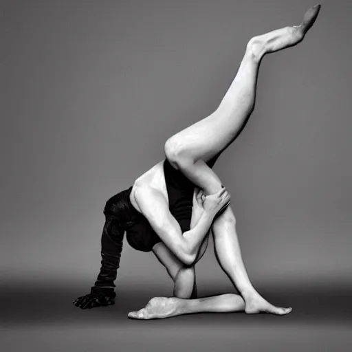 Prompt: a contortionist that is fused with itself