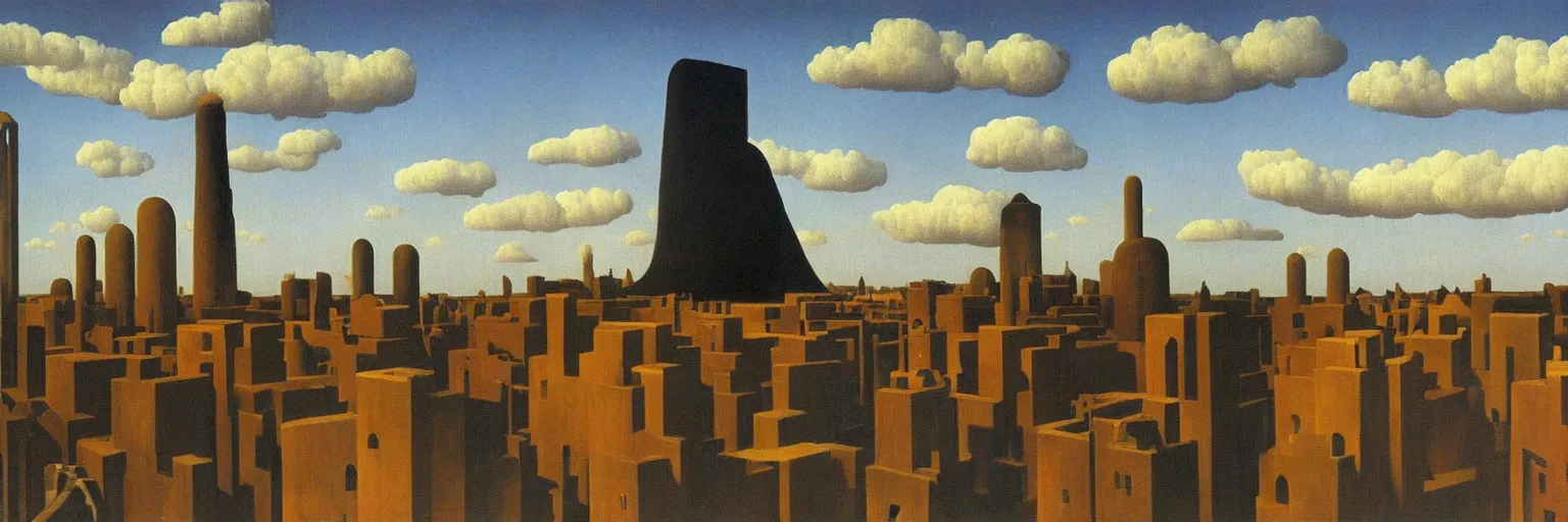 Prompt: babylon oil painting magritte