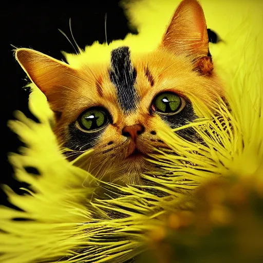 Image similar to cat looks like a bee. hyperdetailed photorealism