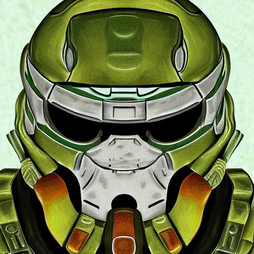 Image similar to portrait of doomguy, highly detailed, centered, digital painting