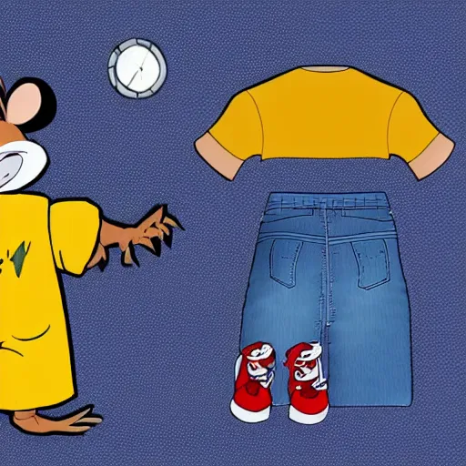 Image similar to 2 d traditional animation, portrait, upper body shot, mid shot, anthropomorphic mouse, female, wearing denim short shorts and a off yellow tank top shirt, in the style of rescue rangers