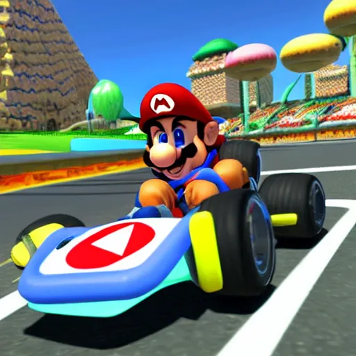 Prompt: franco in mario kart, circuit of the valley of the fallen