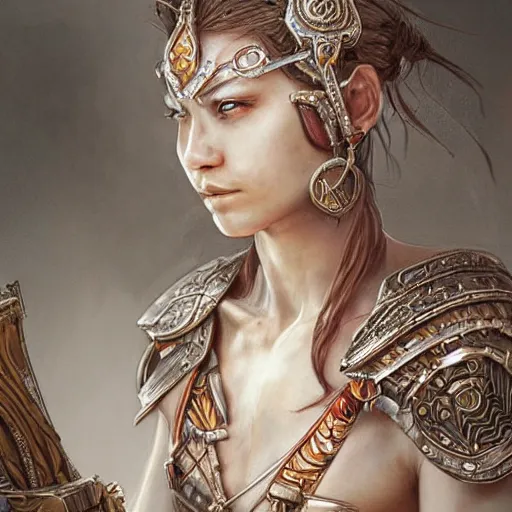 Image similar to beautiful extremely detailed intricate concept art depicting a warrior by wlop. shining jewelry. bcy. net