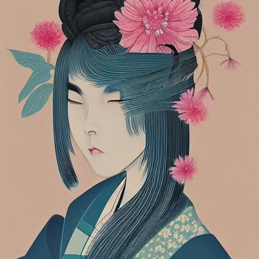 Prompt: a beautiful japanese illustratration, in the style of sana takeda
