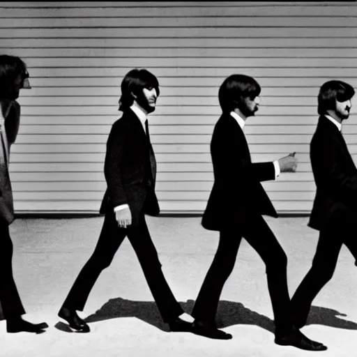 Image similar to the beatles on the run, baby arizona film styling, 8 k higly detailed cinematic lighting, moma museum
