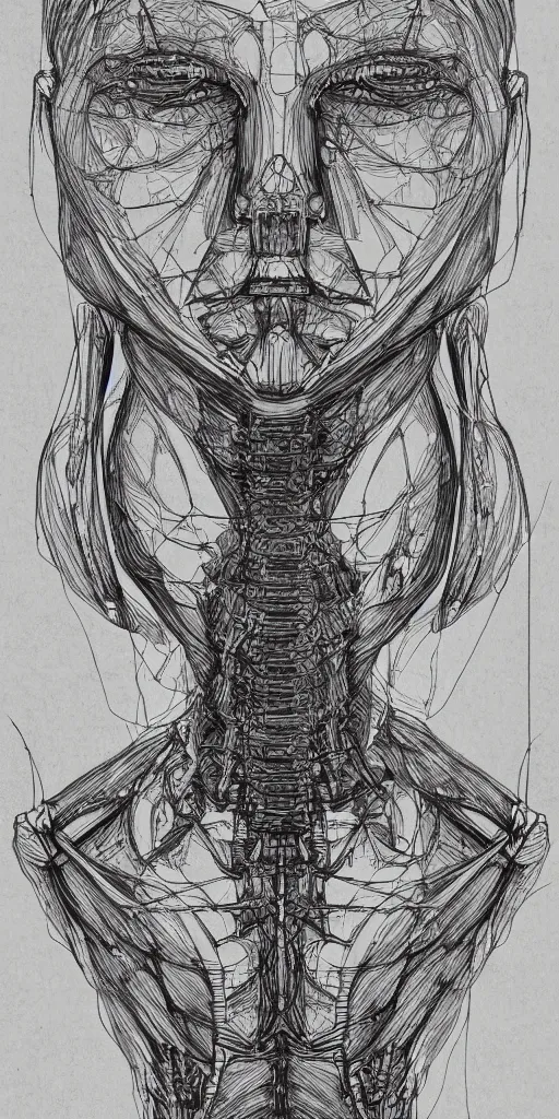 Image similar to half human half organic robot anatomy sketch by Leonardo da Vinci, sketchbook, symmetrical, iphone wallpaper