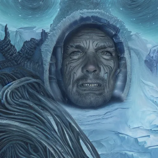 Prompt: menacing presence trailblazer Antarctica glacial cult incomprehensible topology ambience, realistic fantasy, oil painting, extremely high detail, photorealistic, cinematic lighting, oil painting, intricate line drawings, 4k resolution