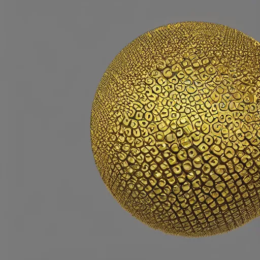 Prompt: a photo of golden sphere with cubes scatter on the sphere, hyper realistic, hyper detailed