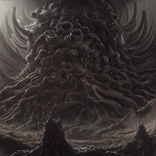 Image similar to depiction of yog - sothoth, dark colour, matte painting, concept art, highly detailed