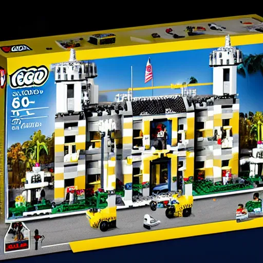 Image similar to mar a lago fbi raid lego set, in style of lego advertisement