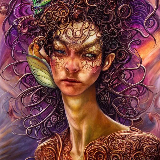 Image similar to portrait of a scorpion fairy, fantasy, magic realism, whimsical, horror, art by josephine wall and and hr geiger and chengwei pan and amanda sage, intricately detailed, highly detailed, luxurious, elegant, clean, unsettling, trending on artstation