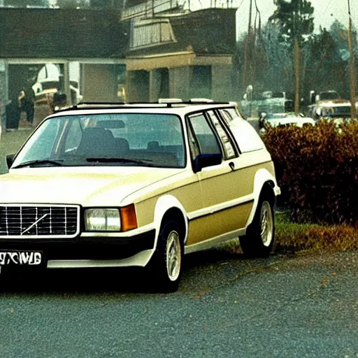 Prompt: photo volvo 240 as the new time machine in Back to the Future IV, movie still, 1990