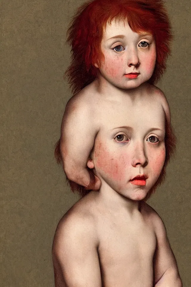 Prompt: hyper realistic portrait of a child from the 16th century with red hair and freckles, Art by Caravaggio