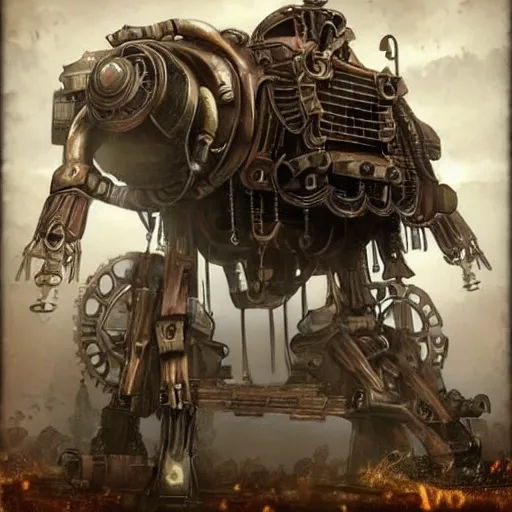 Prompt: steampunk mech. atmospheric. realistic