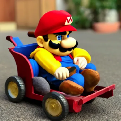 Image similar to wario riding a cart from mario 6 4 action figure