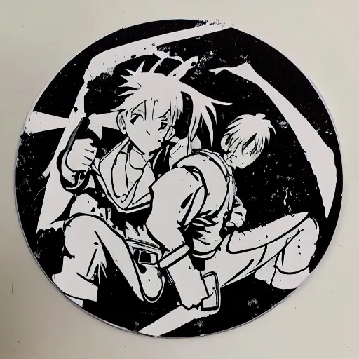 Image similar to die cut sticker, full metal alchemist al and alphons, splatter paint