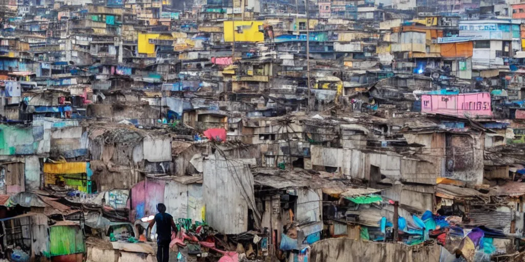 Image similar to UFO in Ajegunle slums of lagos beaming neon ray of light,
