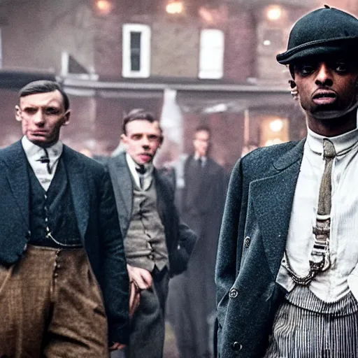 Image similar to playboi carti in peaky blinders 4 k the detailed super realistic