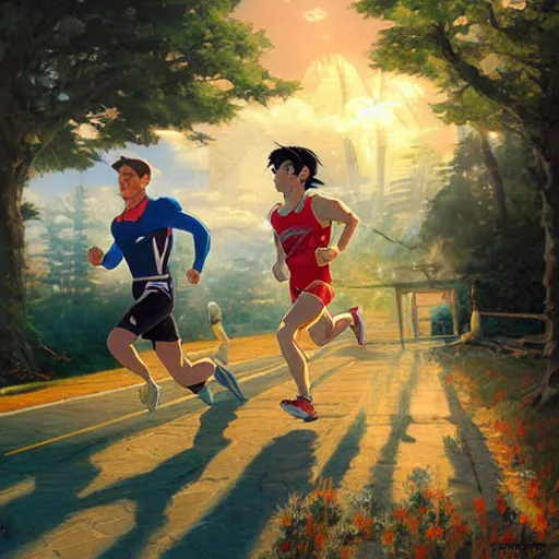 Image similar to portrait of a olympic games champion running, an oil painting by ross tran and thomas kincade, studio ghibli