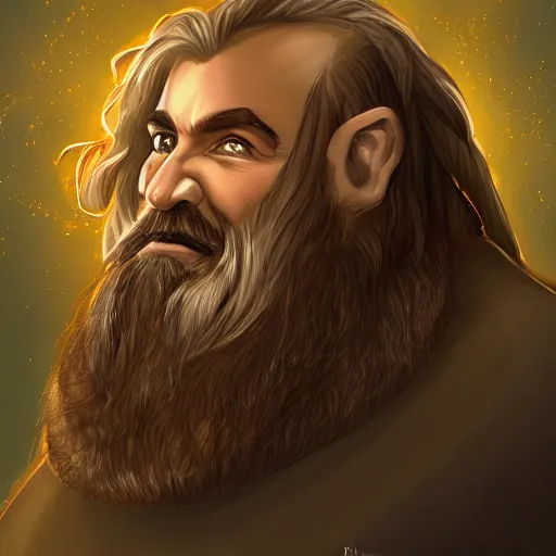 Image similar to portrait, 40 years old :: fantasy dwarf, thin :: beard, brown eyes, short pure white hair :: full plate armor litely golden :: high detail, digital art, RPG, concept art, illustration