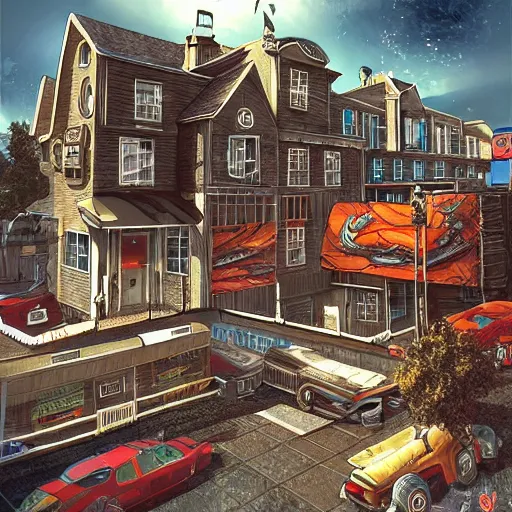 Image similar to nuketown 2 0 2 5 in the art style as nekro artstation,