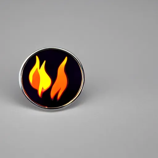 Image similar to a photo of a retro 1 9 6 0 s minimalistic clean fire flames enamel pin, studio lighting, behance