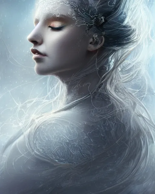 Prompt: side portrait of a beautiful female cleric, ethereal, dreamy, backlit, highly detailed, angry, mystical, intricate, realistic lighting, realistic face, sharp focus, windswept, rule of thirds, symmetrical facial features, by artgerm, wlop, rossdraws, frank frazetta, andrei riabovitchev, trending on artstation, hd, 4 k, fantasy