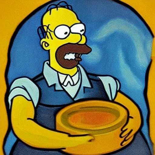 Image similar to vincent van gogh style painting of homer simpson