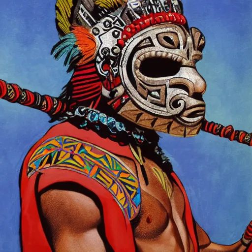 Prompt: Aztec warrior with jaguar mask