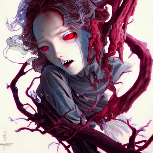 Image similar to prompt : vampire character portrait soft light painted by james jean and katsuhiro otomo and erik jones, inspired by evangeleon anime, smooth face feature, intricate oil painting, high detail illustration, sharp high detail, manga and anime 1 9 9 9