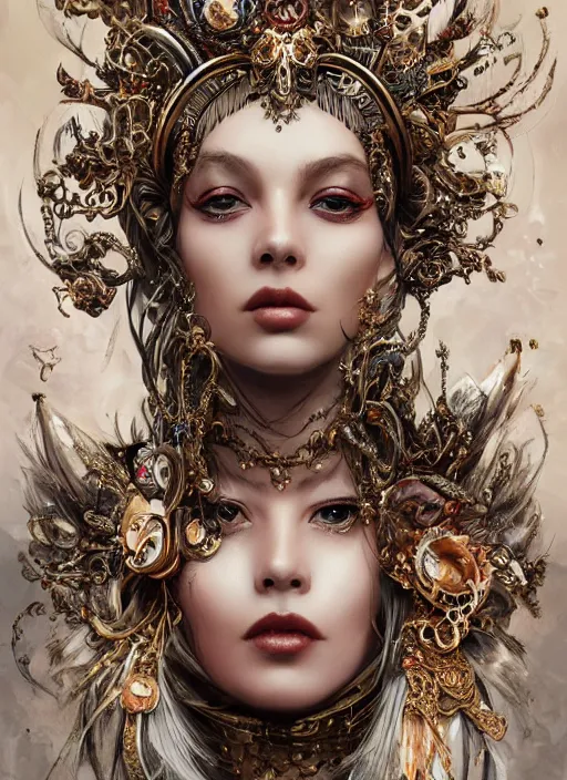 Image similar to expressive photo of sophia lauren, ornate headpiece made from metals, hyper maximalist, elegant, body horror, by karol bak nd yoshitaka amano and greg rutkowski and jeremyg lipkinng and artgerm, photorealistic, fashion photography, hyperrealistic, photography