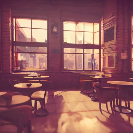 Prompt: Donuts at a cafe in the 1800s, muted cyberpunk style, tranquil, desolate, atmospheric, hazy, sweltering, autochrome, 8k, reflections, octane render, unreal engine 5