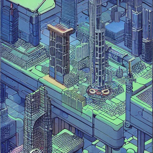 Prompt: isometric sci - fi city by moebius. beautiful high quality render.