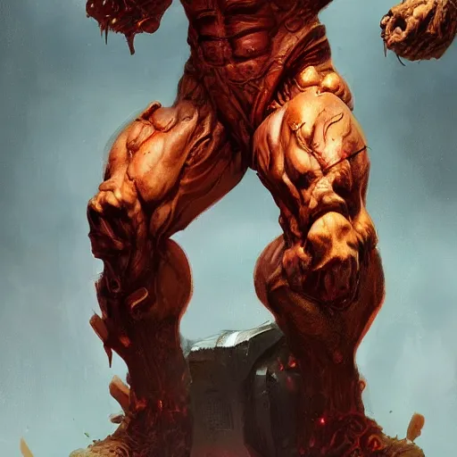 Image similar to doom eternal, mutant, tubes fused with the body, front view, painted by stanley lau, painted by greg rutkowski, painted by stanley, artgerm, masterpiece, digital art, trending on arts