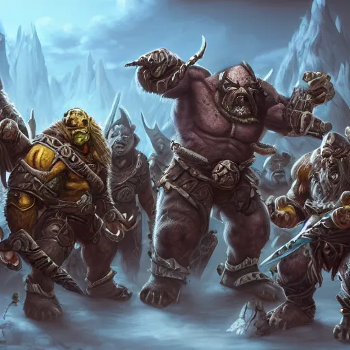 Prompt: an orc army, blizzard warcraft art, concept art, incredibly highly detailed and realistic, 8 k, sharp focus, studio quality