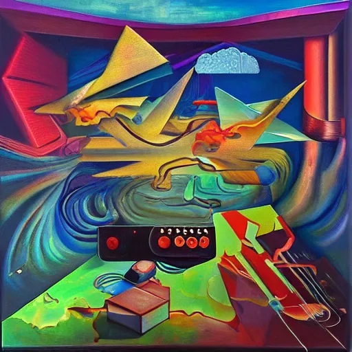 Image similar to music as a video game, oil and acrylic on canvas, surrealism, high detail