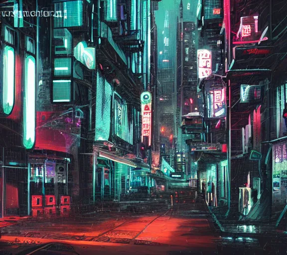 Image similar to dark cyberpunk rain city