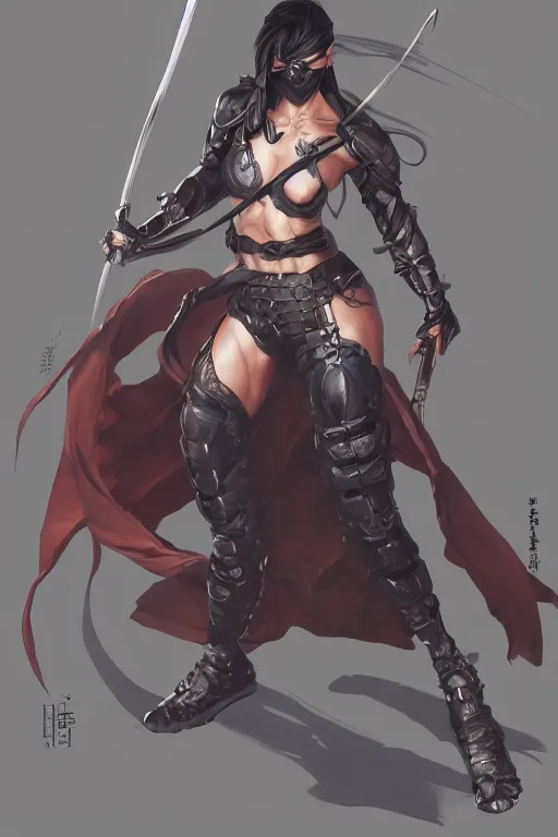 Image similar to a Hyung tae Kim concept art of female ninja character on a render by the artist Hyung tae Kim , highly detailed, sharp focus, Jiyun Chae, Joe Madureira, Trending on Artstation by Hyung tae Kim, artbook, Stanley Artgerm Lau, WLOP, Rossdraws and Greg Rutkowski