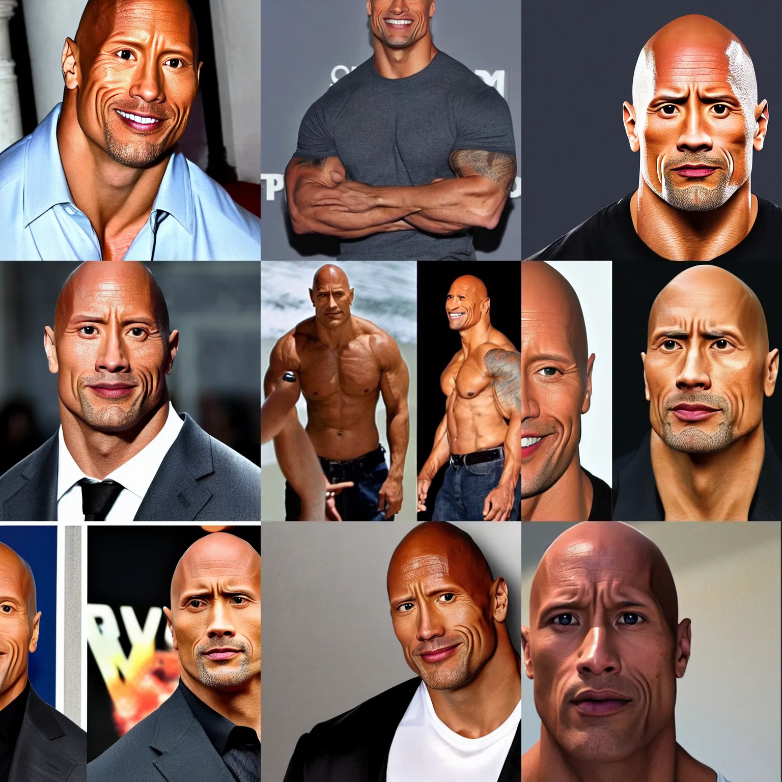 Prompt: dwayne johnson very skinny anorexia!!!, looks at the camera, close head shot