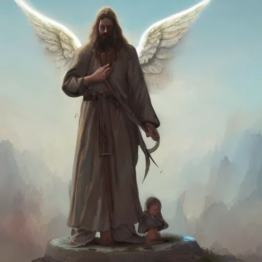 Image similar to angels protecting a praying man, by Quentin Mabille, Trending on artstation, deviantart